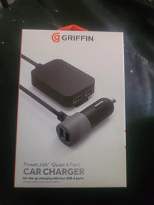 4 Port Car Charger Hub USB-A Front Back Seat Charging 1.8m Cable Griffin